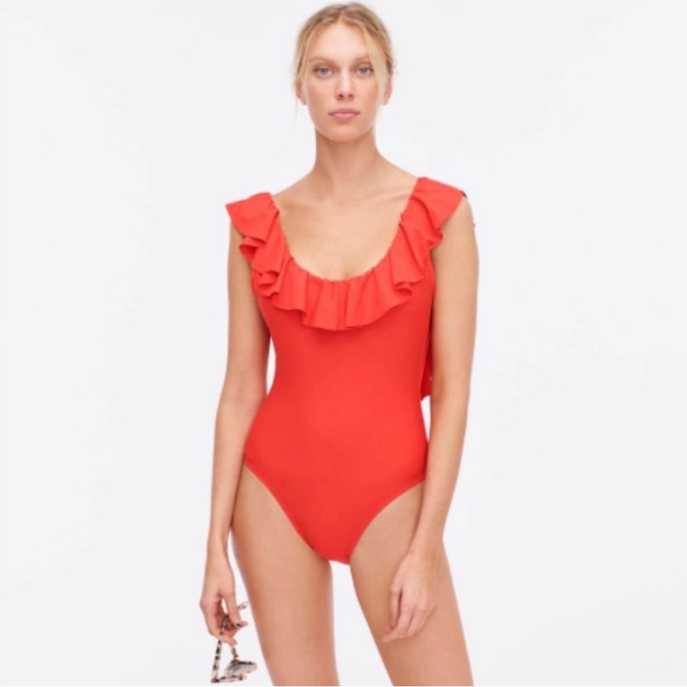 J. Crew Vibrant Red Ruffle One-Piece Swimsuit- brand new with tags